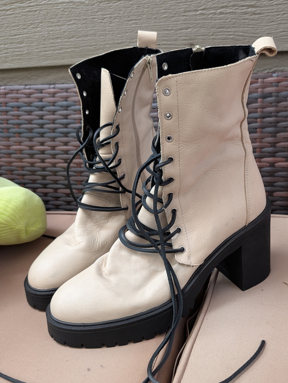 Free People Dylan Lace-Up Boots Platform Heel Ivory White Leather